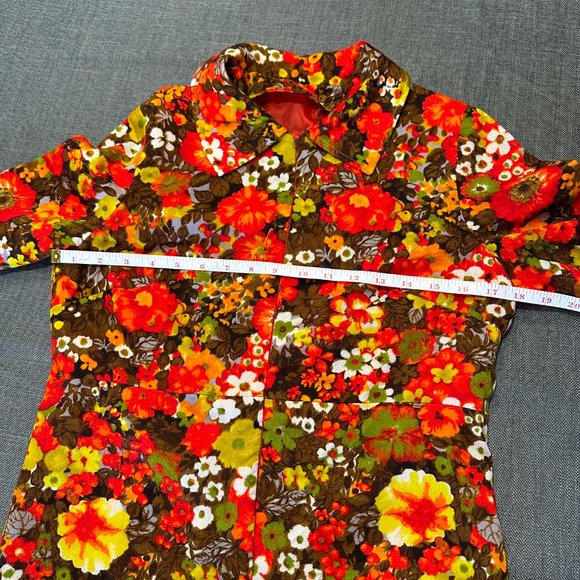 Groovy Floral Velveteen Bold Flower Power Print Lined Mini Dress Size Small - Picture 10 of 13